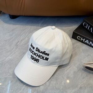 Acne White Baseball Cap with Black Logo Text